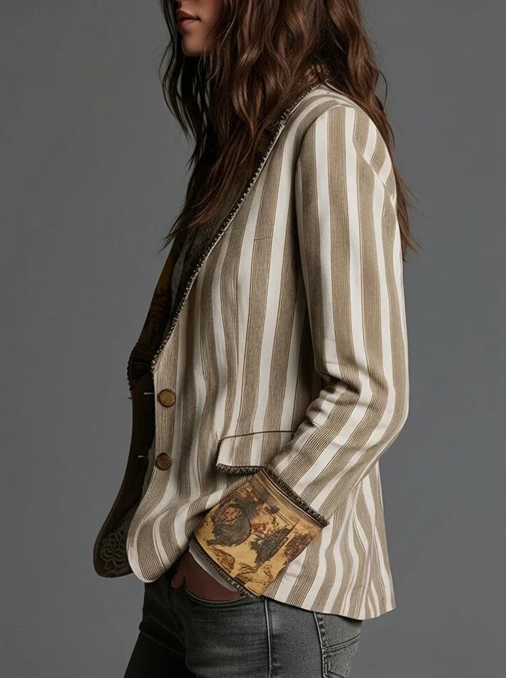 Sara | Blazer Bohemio a Rayas con Cuello Estampado