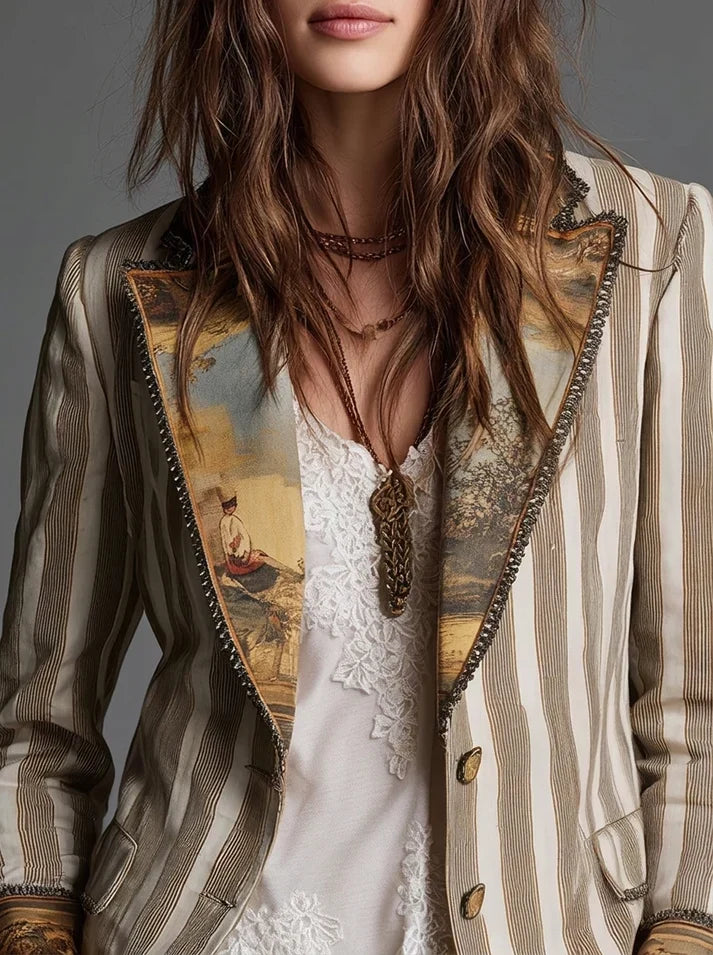 Sara | Blazer Bohemio a Rayas con Cuello Estampado